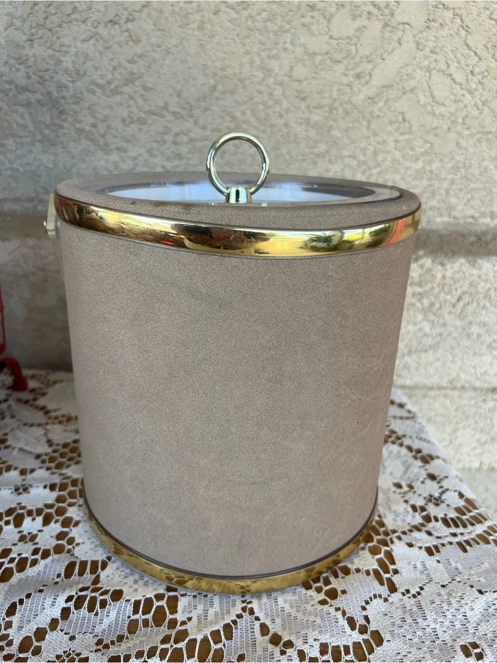 Vintage Duck Motif Decorative Ice Bucket  in Taupe with Gold Trim